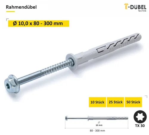 Rahmendübel Fensterrahmendübel Tellerkopf Spreizdübel mit Kragen Torx Sechskant