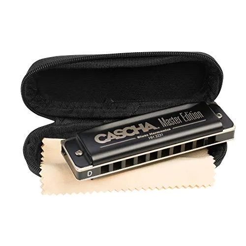 CASCHA Master Edition Blues Harmonica, hochwertige Mundharmonika in D-Dur mit Soft Case und Pflegetuch, Blues Organ