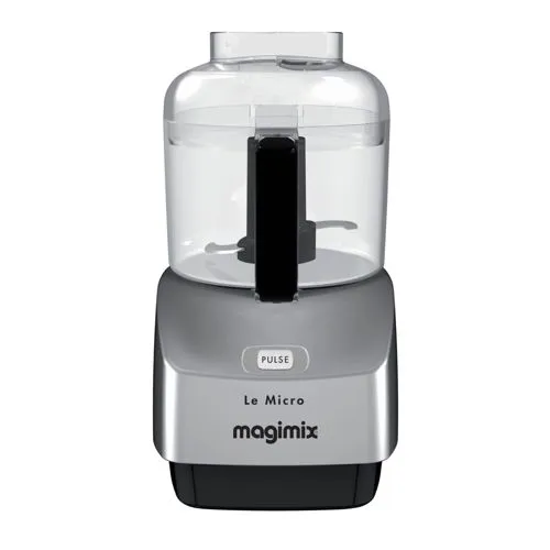 MAGIMIX Micro Chrom Küchenmaschine - Silber, Mini-Zerkleinerer - Küchengeräte-Zubehör, effektiver Mini-Zerkleinerer mit Metallmesser und Emulgator für Saucen, inklusive Spatel und Rezeptbuch mit 65 Rezepten.