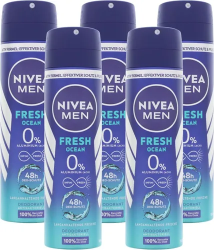Produktbild NIVEA MEN Fresh Ocean Deo Spray je 150ml 0% 48h Schutz Deodorant 5 x