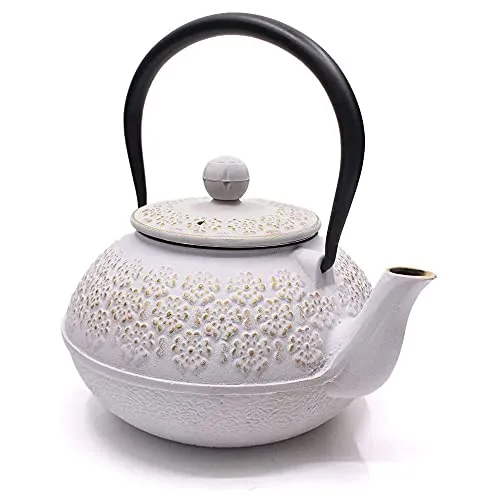 Webao Teekanne aus Gusseisen mit Teesieb, japanischer Teekessel 800 ml, für 4 Tassen, Weiß