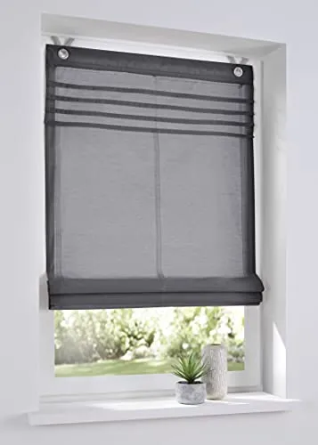 Raffrollo Kessy Biese grau 45*140 cm - Ösenrollo ohne Bohren - Pflegeleichtes Raffrollo in Grau, ideal zur Montage ohne Bohren. Inklusive Haken für einfache Installation und maschinenwaschbar bei 30°C.