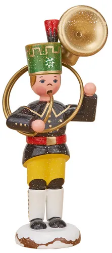 Hubrig Volkskunst Zschorlau Sammelfigur Bergmann mit Sousaphon - Sammelfigur Bergmann mit Sousaphon, handbemalt und 9 cm hoch, bringt Tradition und Wärme des Erzgebirges in Ihr Zuhause. Ideal als Weihnachtsdekoration oder Geschenk für Liebhaber von Volkskunst.