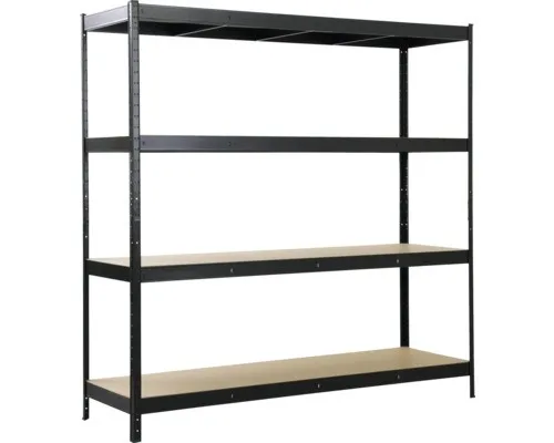 Schwerlastregal Schulte schwarz 180x200x60 cm - Robustes Stecksystem mit 4 Holzböden und hoher Tragkraft, ideal für die Lagerung schwerer Gegenstände in Werkstatt oder Garage.