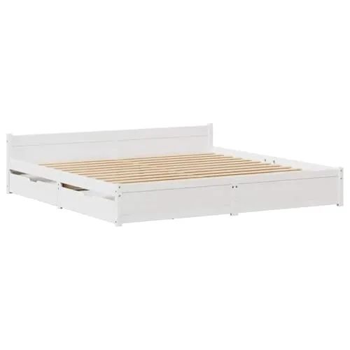 vidaXL Massivholzbett mit Schubladen, 160x200cm Kiefer - Stabiles und langlebiges Holzbett mit Lattenrost, ideal für erholsamen Schlaf und optimale Raumausnutzung dank praktischer Schubladen.