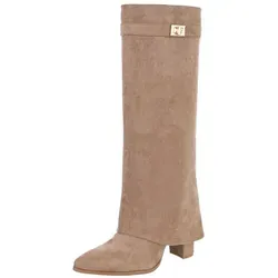 Ital-Design Elegante kniehohe Stiefelette mit Blockabsatz für Damen High-Heel-Stiefel (89852561) Blockabsatz Stiefel in Hellbraun braun 39 EU