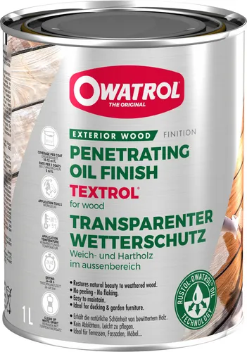 OWATROL Holzöl TEXTROL [1L] - UV-beständiges Holzöl für den Außenbereich - Holzöle für Außenbereiche, schützt Ihr Holz effektiv vor UV-Strahlen und sorgt für eine matte, transparente Oberfläche. Ideal für langlebige Holzpflege.