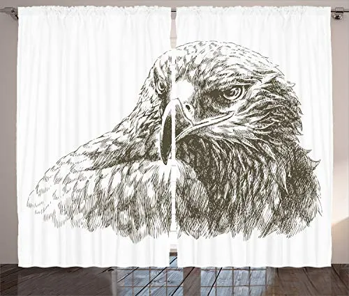 ABAKUHAUS Schwarz-Weiss Rustikaler Vorhang, Adler-Tier-Kunst, Wohnzimmer Universalband Gardinen mit Schlaufen und Haken, 280 x 175 cm, Schwarz Weiss