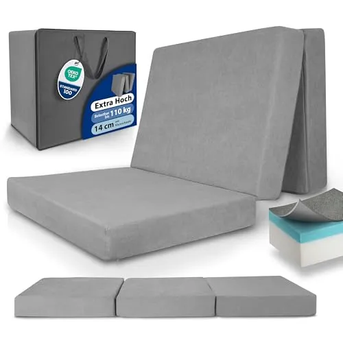 Beautissu Premium XL Klappmatratze 90x200cm – Faltbare Gästebett-Matratze mit hohem Schlafkomfort