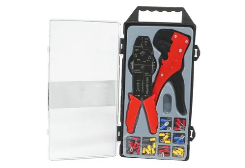 Work plus Kabelverbinder-Sortiment Kabelschuhe Klemmzange Abisolierzange Set 45 teilig