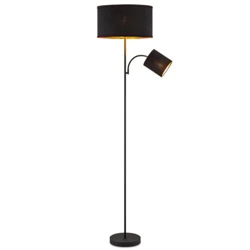Home sweet Home Stehlampe Schwarz mit Leselampe – 175 cm Stehleuchte mit Cord-Lampenschirm, inkl. 2 LED-Leuchtmitteln (2700K) für Wohnzimmer & Lesen.