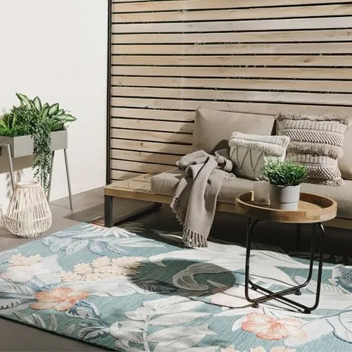 benuta Basic In- & Outdoor Teppich Flora - Mehrfarbig 80x150 cm - Vielseitiger Teppich für Innen und Außen, wetterfest & UV-beständig, ideal für Balkon, Terrasse und Küche, pflegeleicht und robust, perfekt für Haushalte mit Haustieren.