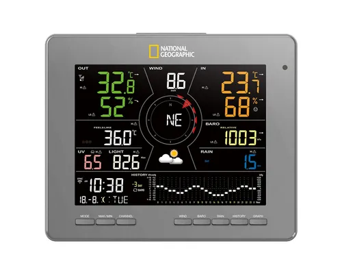 National Geographic Smarte Tuya-Wetterstation 7-in-1 - Wetterstation mit 7-in-1-Sensor für umfassende Wetterdaten und IoT-Steuerung. Ideal für Smart Homes, misst Temperatur, Luftfeuchtigkeit und mehr.