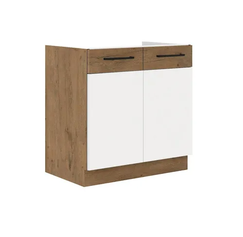Küchen-Preisbombe Spülenschrank 80 cm Vigo Hochglanz weiß Eiche Lancelot - Spülenschrank 80 cm mit zwei Türen, leisen Dämpfer-Scharniere und kombinierbar mit dem Küchenprogramm VIGO. Ideal für moderne Küchen mit elegantem Design.
