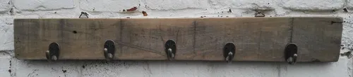 Rustikale Garderobenleiste mit 5 Eisenhaken Wandgarderobe,Hakenleiste Holz