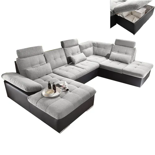 Wohnlandschaft schwarz-silber mit Liegefunktion von Roller