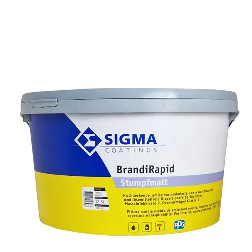 Sigma BrandiRapid 12,5L - Dispersionsfarbe Matt für Innen - Farben: Hochwertige weiße Dispersionsfarbe mit exzellenter Deckkraft, ideal für Mauerwerk und Rigips, schnell trocknend und scheuerbeständig.