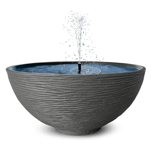 matches21 HOME & HOBBY Solarbrunnen Set für draußen - große 45 cm Schale grau als Garten-Brunnen Spring-Brunnen