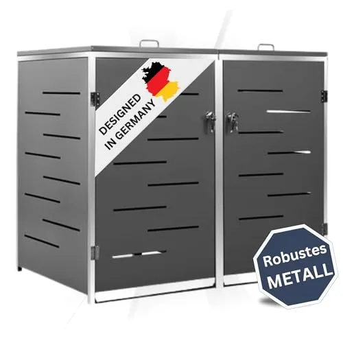 DELUKE 2er Mülltonnenbox JAGU Edelstahl | Anthrazit - Mülltonnenbox für 2 x 240L Tonnen, rostfrei mit hochwertigem Edelstahlrahmen und praktischem Deckel für einfache Handhabung. Hält deinen Garten sauber und geruchsfrei!