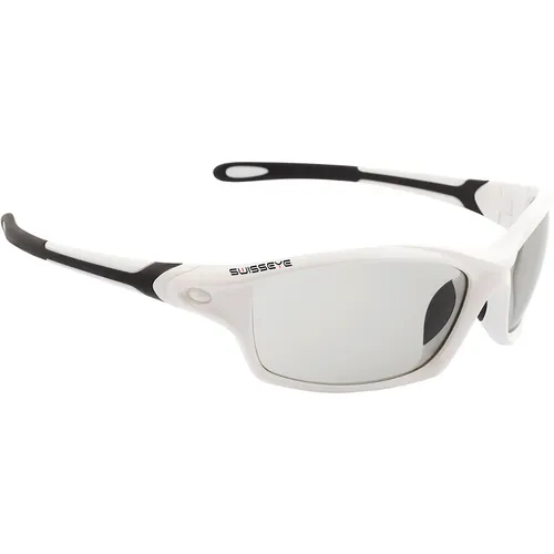 SWISSEYE Grip Sportbrille (100% UVA-, UVB- und UVC-Schutz, verstellbarer Nasenbereich, splitterfreies Material TR90, inkl. Mikrofaserbeutel), white shiny/black