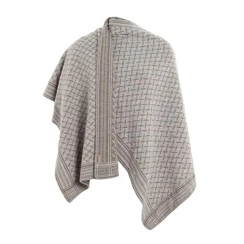KNIT FACTORY - Dusk Poncho Cape - Elegant Gestrickter Damen Cape - Wickelschal mit Wolle - Hochwertige Qualität - Marron/Iced Clay