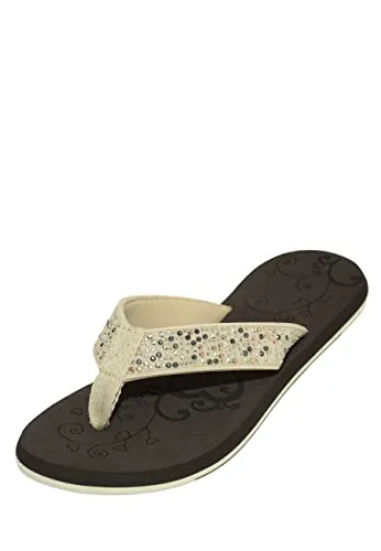 MADSea Damen Zehenstegpantolette Midnight | Flip Flop Zehentrenner Thong Sandale | Badelatschen Strand Pool Sommer braun beige, Größe:36 EU