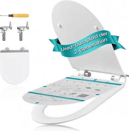 SONGMICS WC-Sitz kurze D-Form, Absenkautomatik, abnehmbarer Toilettendeckel, Griff, einfache Montage, bis 300 kg, weiß