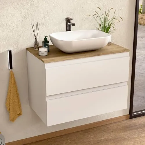 BELLOBATH Badezimmerschrank mit Keramik Waschbecken und 2 Schubladen