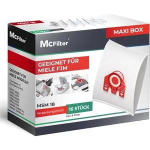 McFilter Staubsaugerbeutel MSM 18 Maxi, 16 Stück - Staubsaugerbeutel für Miele S2-S7, inkl. 8 zuschneidbaren Filtern für optimale Filtration und saubere Ausblasluft.