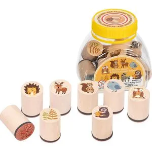 Goki Motivstempel 15570, Ø 2,2 cm, 9-teilig, Waldtiere, mit Stempelkissen