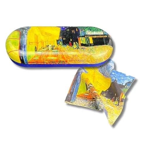 MediMuc Flaches Brillenetui mit passendem Reinigungstuch aus Microfaser - Van Gogh, Café de Nuit - Maße: L/H/B 16 x 2,8 x 6,6cm - FridolinEdition