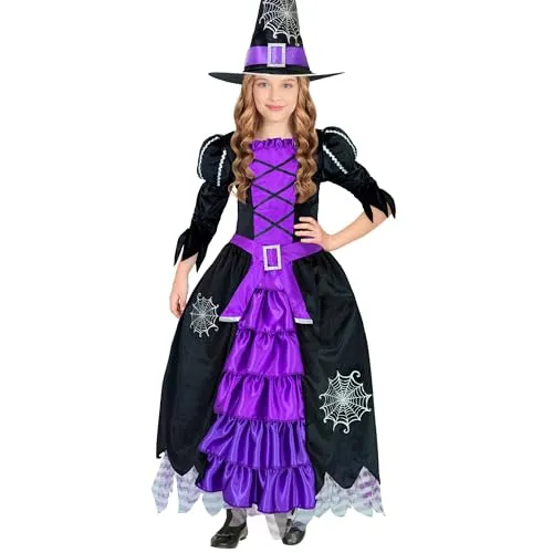 W WIDMANN MILANO Kinderkostüm Hexe - Verzauberndes Kleid mit Hut - Kostüme für Kinder, bezauberndes Hexenkleid mit lilafarbenen Akzenten und klassischem Hut für magische Momente bei Halloween und Karneval.