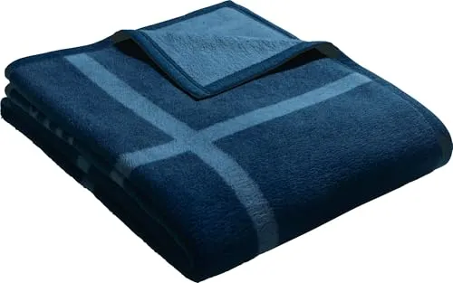 LOOKS BY WOLFGANG JOOP Wohndecke - Wendedecke in Blau, 150x200 cm - Tragbare Decken aus Baumwollmischung mit stilvollem Karo Design, ideal für gemütliche Abende. Pflegeleicht bei 30 °C und trocknergeeignet.