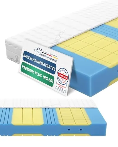 AM Qualitätsmatratzen Premium Plus 7 Zonen Kaltschaummatratze 120x200 H3 - Matratzen – Ergonomische 7-Zonen Struktur für optimale Körperanpassung und Druckentlastung, Made in Germany und OEKO-TEX zertifiziert für höchste Sicherheit.
