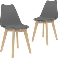 vidaXL Esszimmerstühle 2 Stk. Grau Kunststoff - Elegante Esszimmerstühle mit ergonomischer Sitzfläche und Kunstlederpolsterung für hohen Komfort. Robuste Massivholzbeine garantieren Langlebigkeit. Ideal für Küche und Esszimmer.