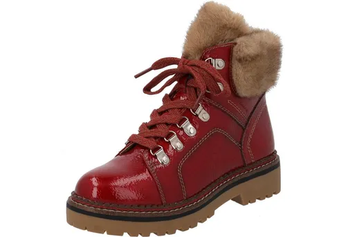 Tamaris Damen Stiefel Leder rot 41 - Wanderschuhe mit gemütlichem Fellkragen, ideal für Herbst und Winter. Strukturierte Sohle für festen Halt und herausnehmbares Fußbett für individuellen Komfort. Praktische Schnürung und Reißverschluss für einfaches Anziehen.