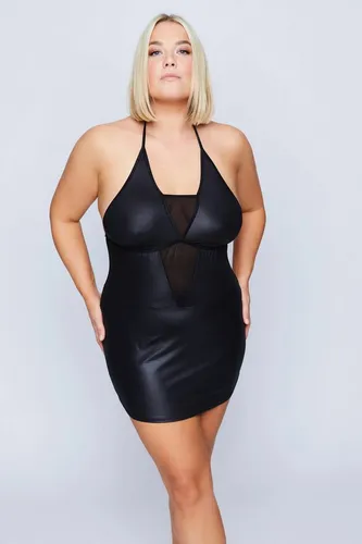 Ulla Popken Nachthemd Negligé + String 2-tlg Set. Mesh-Einsatz Wetlook