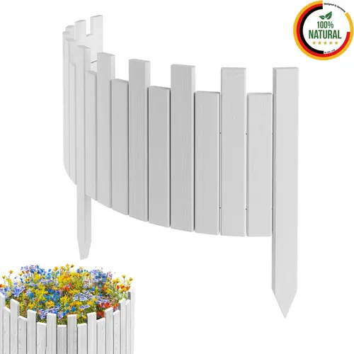 Floranica Beeteinfassung Rasenkante Holz Rollzaun Holzzaun 100 x 30 cm Weiß imprägniert Flexible Rollborder Palisade Gartenzaun
