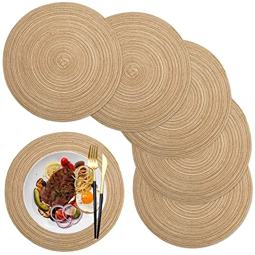 maifey Tischset/Platzset,Rund gewebte Tischsets,Rund Baumwolle Platzsets Abwaschbar,6 Stück, 36cm, für Küche Speisetisch, Party Dekor(Kaffeefarbe)