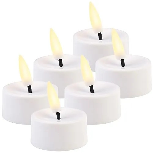 Britesta LED Kerzen mit Timer: 6er-Set Flackernde LED-Teelichter - Teelichter mit nachgebildetem Docht, die wie echte Kerzen flackern. Mit Tages-Timer für 6 Stunden Leuchtdauer, absolut sicher ohne offene Flamme oder Ruß.