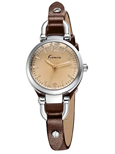 Alienwork Armbanduhr Damen Silber Lederarmband Braun - Elegante Armbanduhr für Damen mit Japanischem Quarzwerk, stilvolles Design und wasserdicht bis 1 ATM, ideal für jeden Anlass.