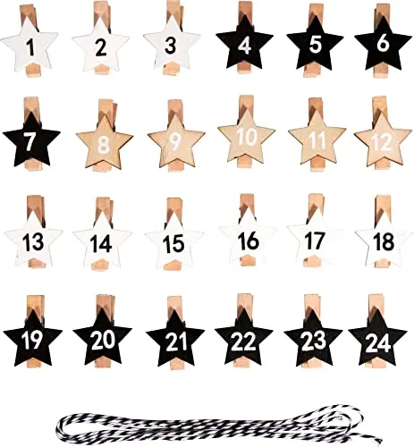 Rayher Adventskalenderz. Stern 1-24 auf Klammer, bunt, 2,9x3,6cm, m. Kordel, SB-Btl. 1Set, 46608999