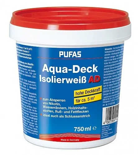 Isolierfarbe Nikotinfarbe Pufas Aqua-Deck Isolierweiß 0,75L von PUFAS