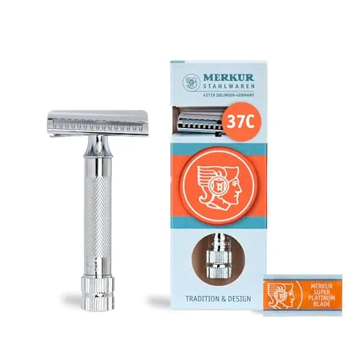 MERKUR Rasierhobel 37C | Zweiteiliger Glanzchrom Rasierer - Nassrasierer mit geschlossenen Kamm für eine sanfte, präzise Rasur. Hochwertiges Design aus Zink und Messing, Made in Germany - für ein luxuriöses Rasurerlebnis.