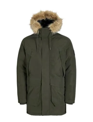 JACK & JONES Herren Jjcamp Faux Fur Parka Pls, Rosin, 3X_l - Stylischer Parka für Herren mit Kunstfellkragen, ideal für kühle Tage. Praktische Kapuze mit Kordelzug und langärmliges Design sorgen für Komfort und einen modernen Look.