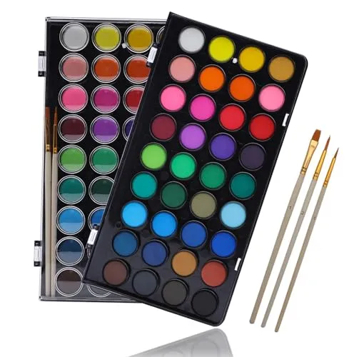 Artecho Aquarellfarben 36 Farben mit 3 Pinsel, Tragbar und Einfach zu Bedienen, Ideal für Künstler, Hobbymaler, Schule, Kunstunterricht.