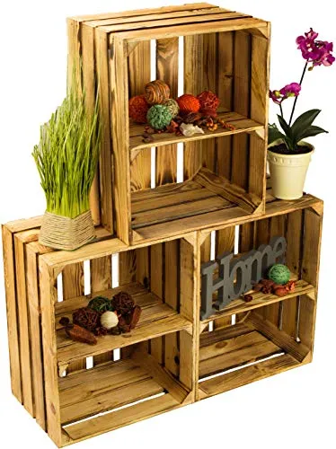 flambierte/geflammte Massive Obstkisten als Regal oder als Klassische Kisteca 50x40x29cm/Apfelkisten Weinkisten aus dem Alten Land (3 x Joanna geflammt Quer)