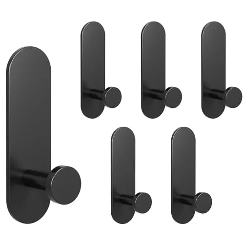 Uoxira Klebehaken 6 Stück Handtuchhalter Ohne Bohren Multifunktion Haken Selbstklebend Handtuchhaken Rostfrei Wandhaken für Bad Küche Hau Büro, Schwarz