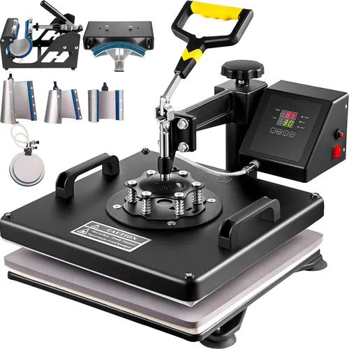 SucceBuy 8-in-1-Hitzepresse, 38 x 38 cm, multifunktionale Wärmeübertragungspresse 15 x 15 Zoll für T-Shirts, Tassen, Hüte, Teller – 220 V, 1500 W