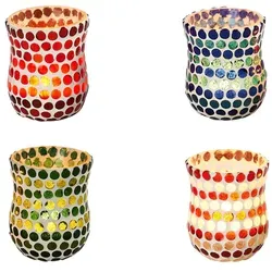 4er Set Orientalisches Mosaik Windlicht Bunt Rund Mosaico